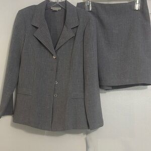 Classic Grey Pinstripe Skirt Suit Jacket and Skirt Set